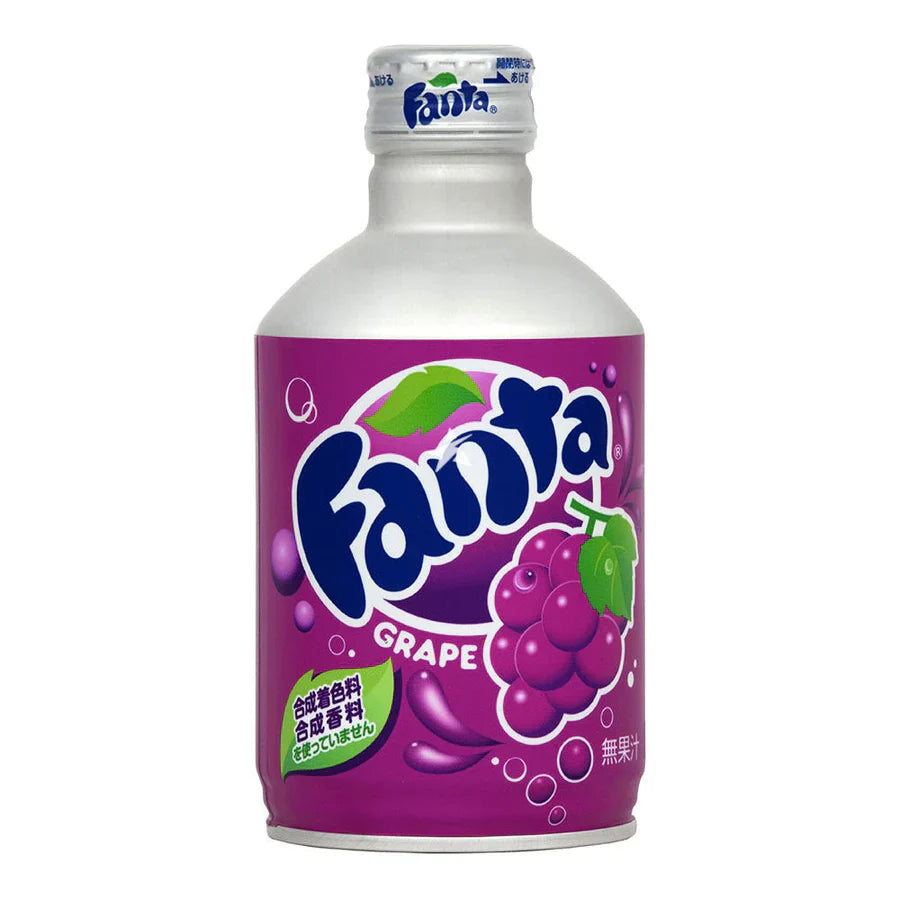 Front-facing image of the FANTA Coca-Cola Grape 300ml bottle can, sealed and upright, with full grape-themed graphics clearly displayed against a clean white background.