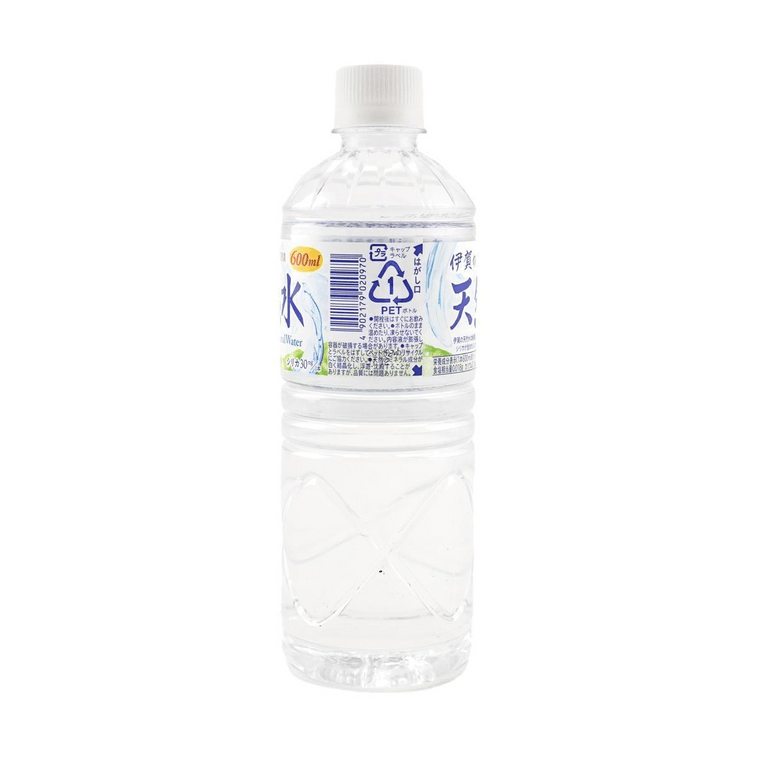 A back-facing view of the IGA Natural Water 600ml PET bottle in portrait orientation against a white background, displaying product details and bottle information.