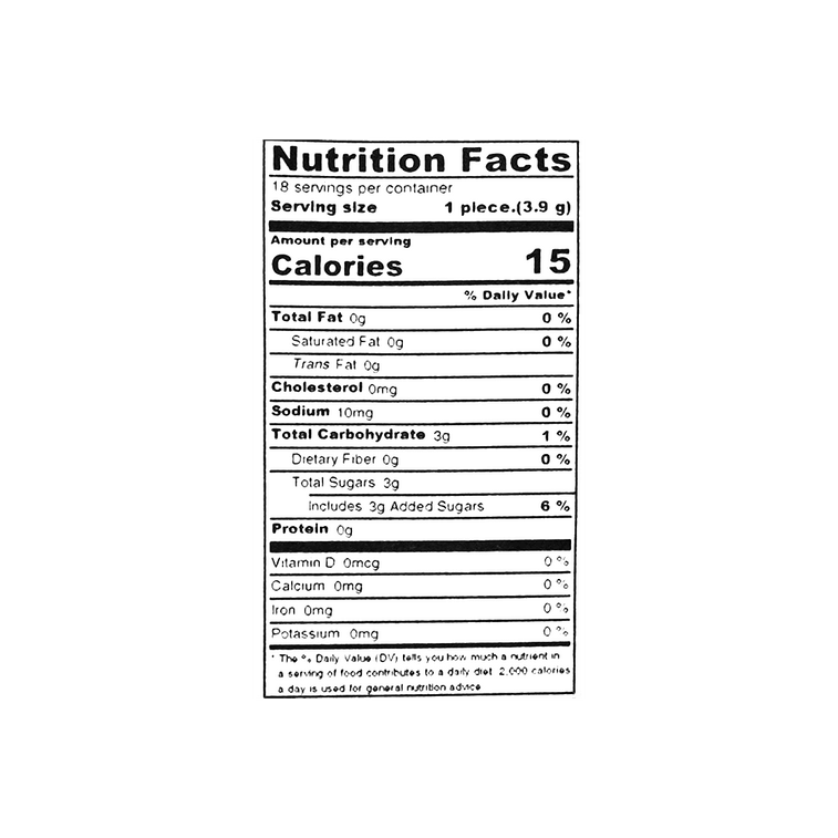 Close-up shot of the Kanro Kin no Milk Café Latte candy 2.46oz nutrition label, captured straight on with clear, readable text against a white background.