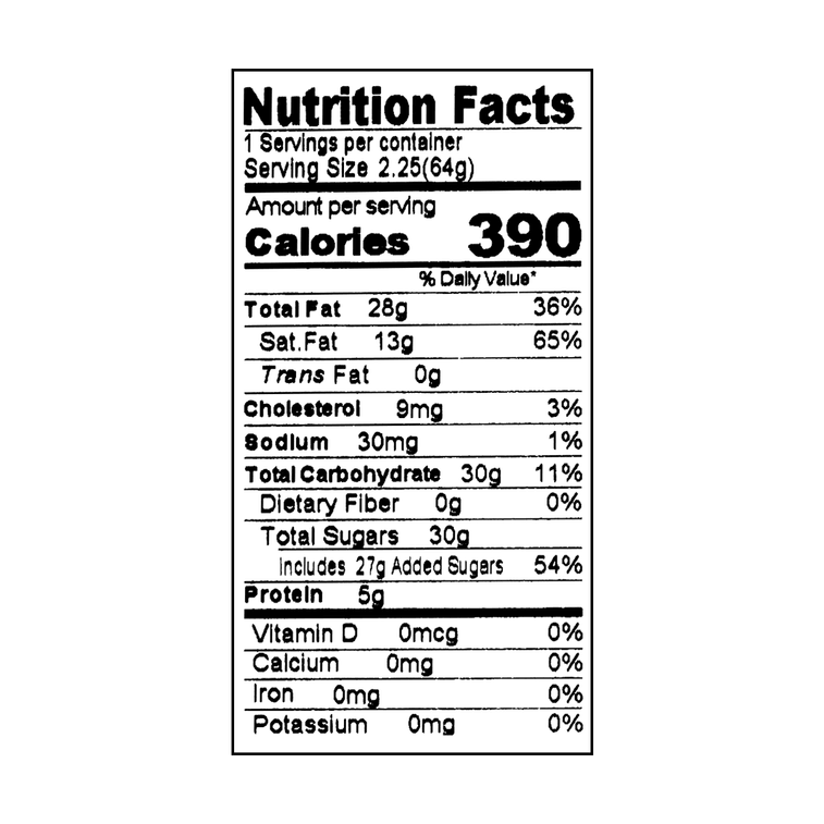 Straight-on close-up of the MEIJI Macadamia Chocolate nutrition label, with all printed nutritional information clearly visible against a white background.