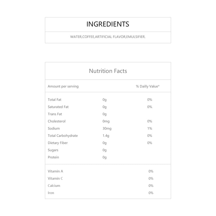 A close-up, straight-on image of the SUNTORY BOSS Premium Black Coffee nutrition label, shown clearly and centered against a plain white background.