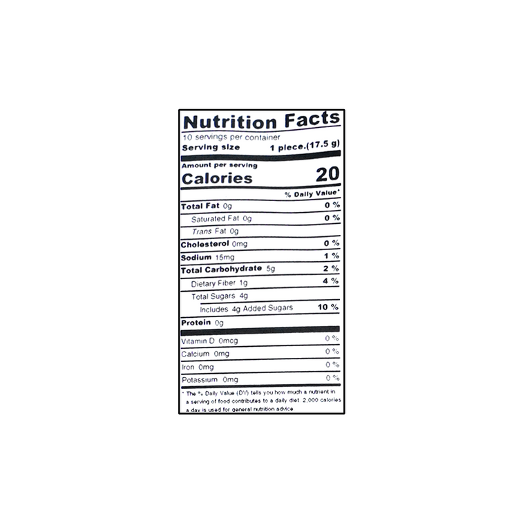 Close-up, straight-on image of the WAKASHO Apple Chia Seed Konnyaku Jelly 6.1oz nutrition label, shown clearly and isolated on a white background.