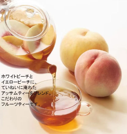 An image showing the AGF Blendy Cafe Latory Peach Fruit Tea being prepared in hot water, demonstrating its use as a warm beverage.