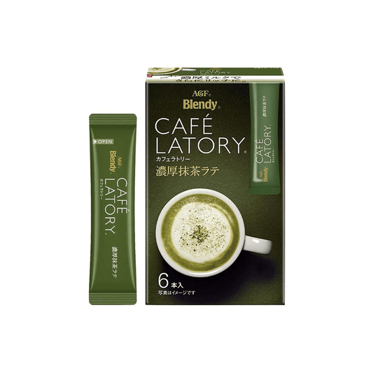 Front-facing portrait image of the AGF Blendy CAFE LATORY Thick Uji Matcha Latte box, shown flat with the entire front design and graphics clearly visible against a clean white background.