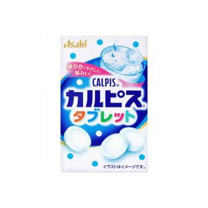 Front-facing view of the ASAHI FOOD Calpis Tablet Candy small box, fully sealed and shown upright in a portrait orientation against a white background.