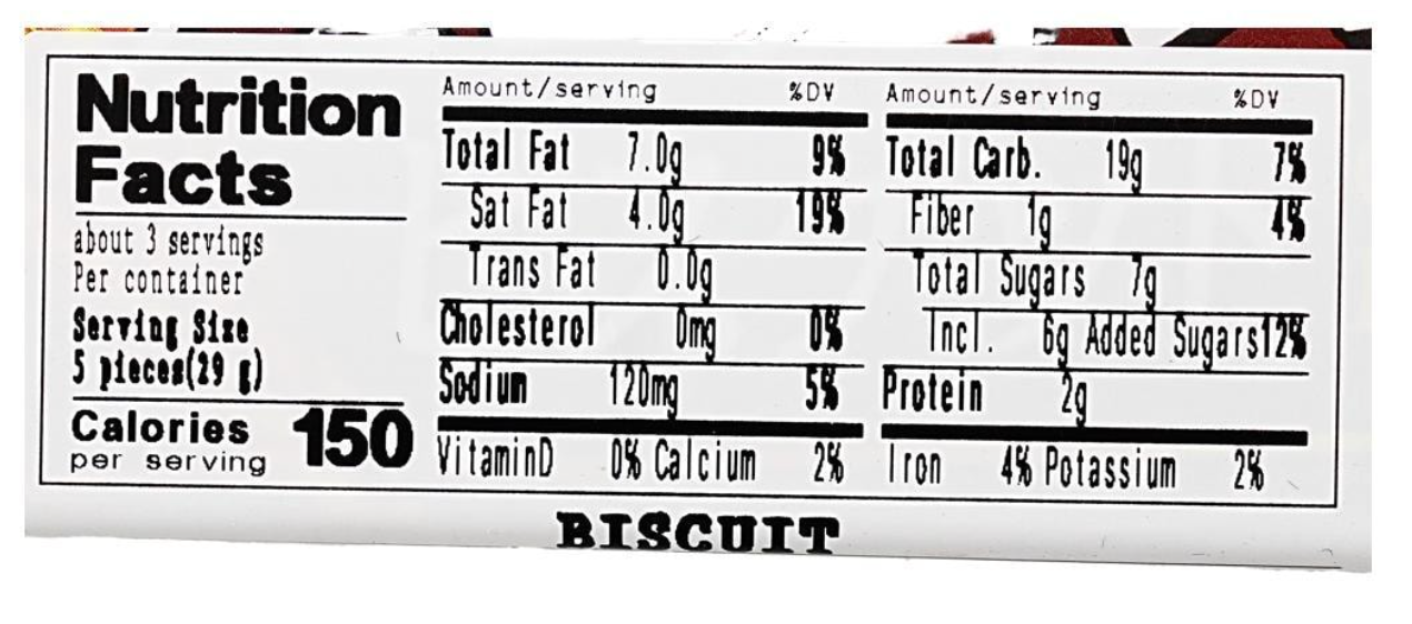 Close-up image of the nutrition label from the BOURBON Choco Digestive Biscuit 3.45 oz box, clearly shown on a white background.