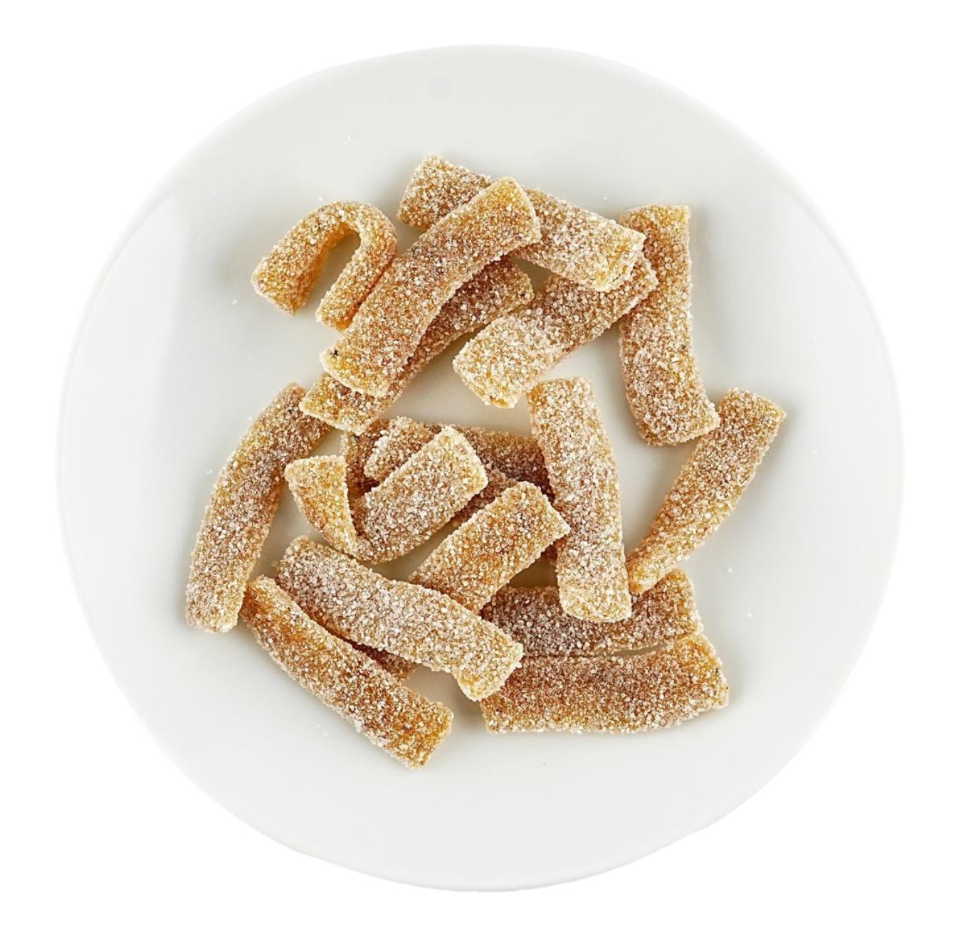 The BOURBON Fettuccine Gummy Fruit Tea 47g product displayed outside its packaging, highlighting the gummy candy’s texture and presentation.