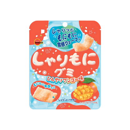 Front-facing portrait image of the BOURBON Shari-Moni Chilled Mango Flavor gummy bag, sealed and displayed on a clean white background.