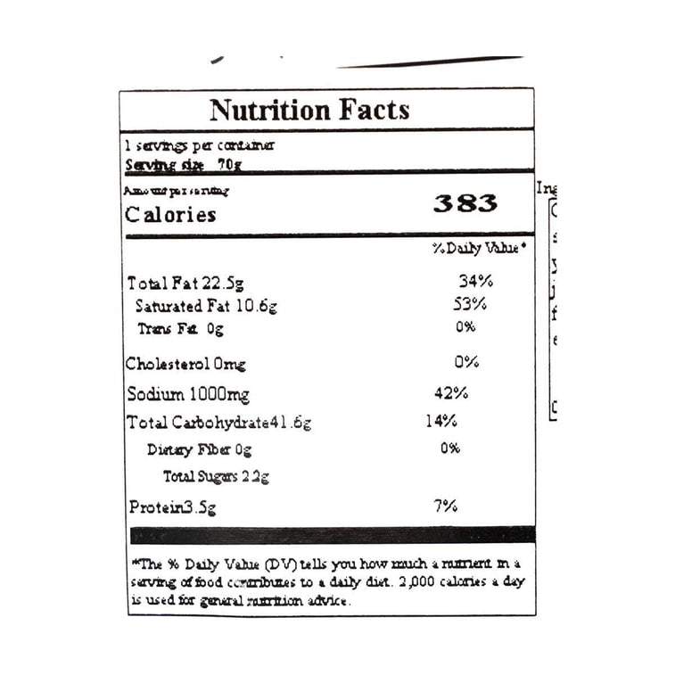 Close-up zoom image of the nutrition label from the Cheetos Cheddar Cheese Jalapeño Flavor 70g bag, clearly showing nutritional information and ingredients.