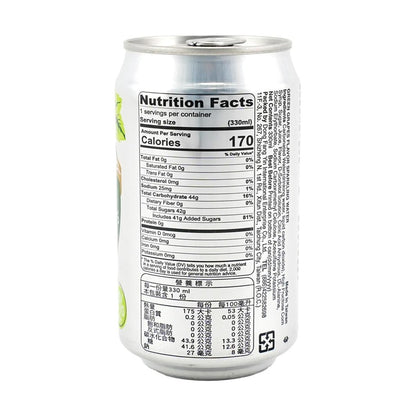 Back view of the DONGFANGYIN Green Grape Sparkling Water 11.15 fl oz can, displaying full packaging information and design on a white background.