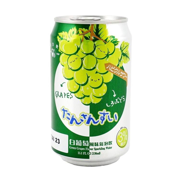 Front-facing view of the DONGFANGYIN Green Grapes Flavor Sparkling Water 11.15 fl oz can, shown closed with full graphics and branding on a clean white background.