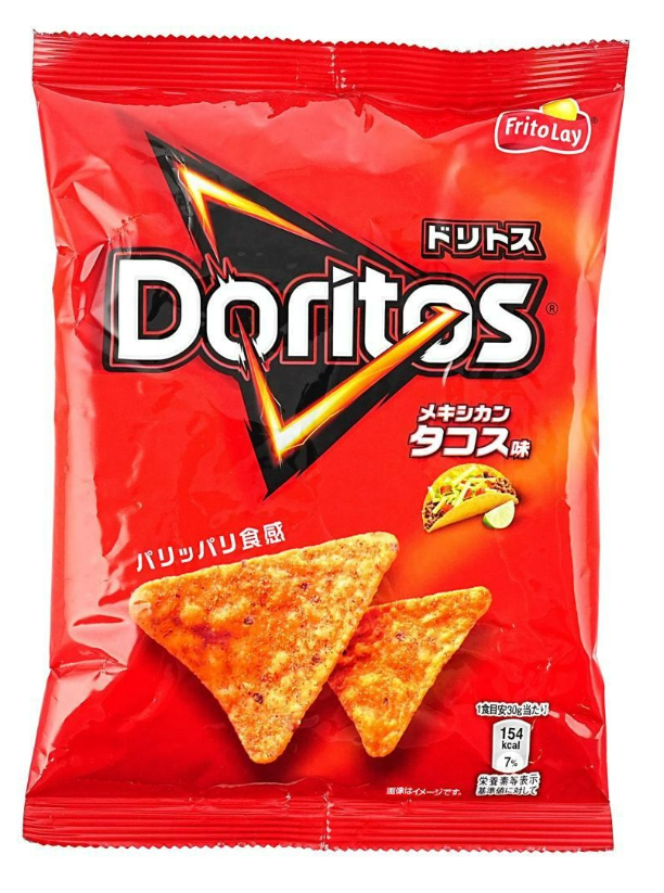Front-facing image of the Doritos Mexican Tacos Flavor Corn Chips 2.11 oz box, shown closed and upright against a clean white background.