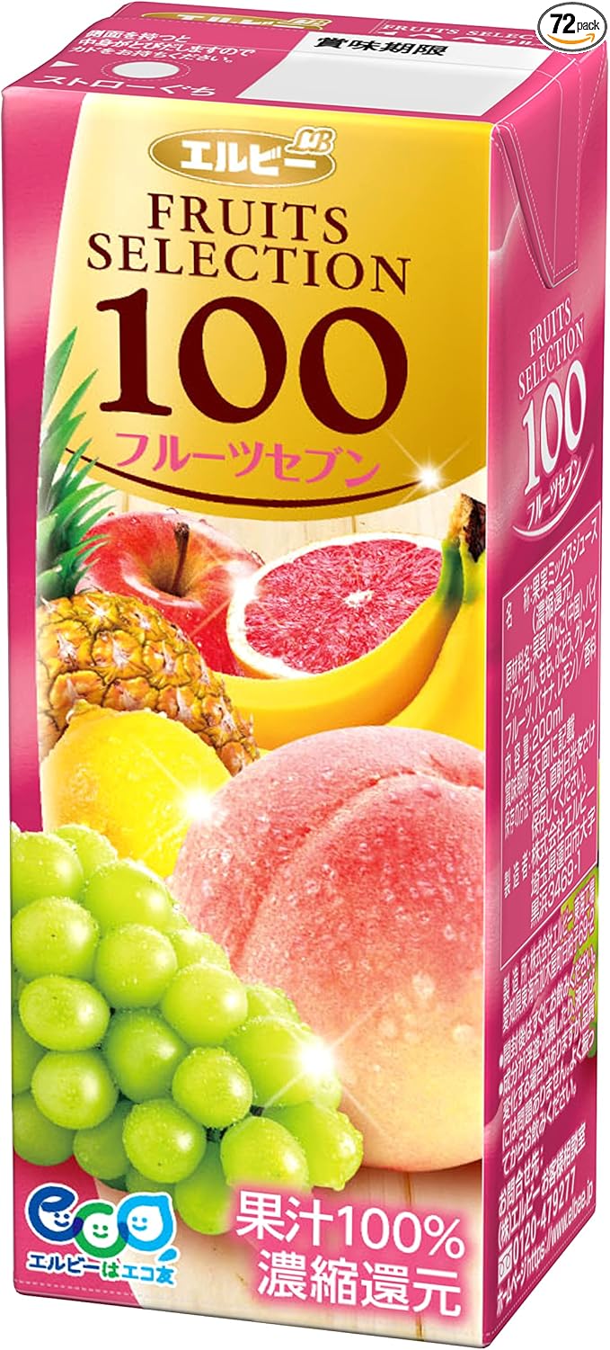 Front view of the ELBEE Fruits Selection 100 Seven Fruit Juice 200ml carton, shown upright in portrait orientation on a clean white background with the box fully closed.