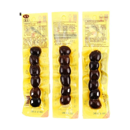 Back view of the FUCHE Hard Boiled Quail Egg 3.17 oz pouch, displaying packaging details and text clearly against a white background.