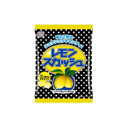 A front-facing portrait view of the FUJIYA Lemon Candy 72g pack, shown closed on a clean white background.