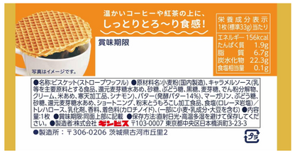 Back-facing portrait image of the GINBIS Ginza Waffle with Caramel Butter snack bag, sealed and shown on a white background.