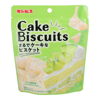 Front-facing image of the GINIBIS Melon Shortcake Biscuit bag, sealed and upright with melon shortcake-themed graphics shown clearly on a white background.