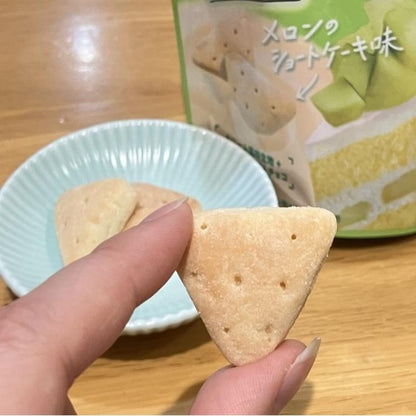 GINIBIS Melon Shortcake Biscuits displayed outside the packaging, highlighting their shape, texture, and sweet biscuit appearance.