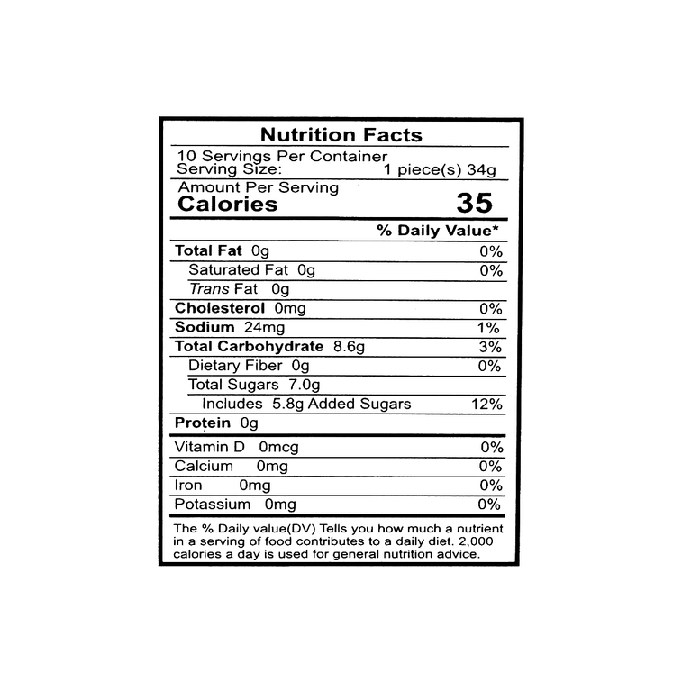 Close-up image of the HANSHUO Peach Fruit Jelly nutrition label, showing the printed nutritional information clearly.