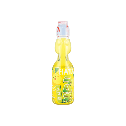 Front view of the HATAKOSEN Yuzu Ramune Soda 6.76 fl oz bottle, showing the sealed marble-stoppered glass bottle with citrus-themed graphics against a clean white background.