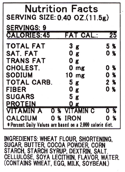 Close-up image of the nutrition label on the ITO Seika Confetti Checker Cookies packaging, showing the printed nutritional information in detail.