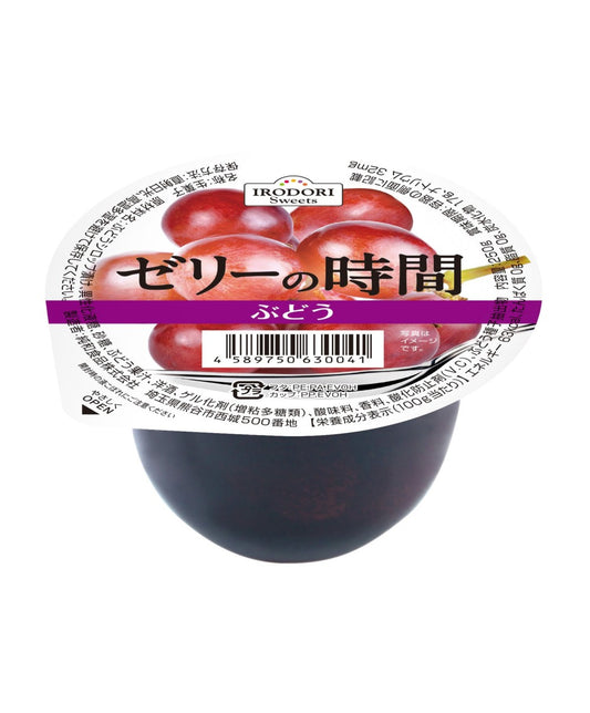 Front-facing portrait image of the JUNWA FOOD Jelly No Tokimeki Grape Jelly 250g bag, shown sealed and upright against a clean white background.