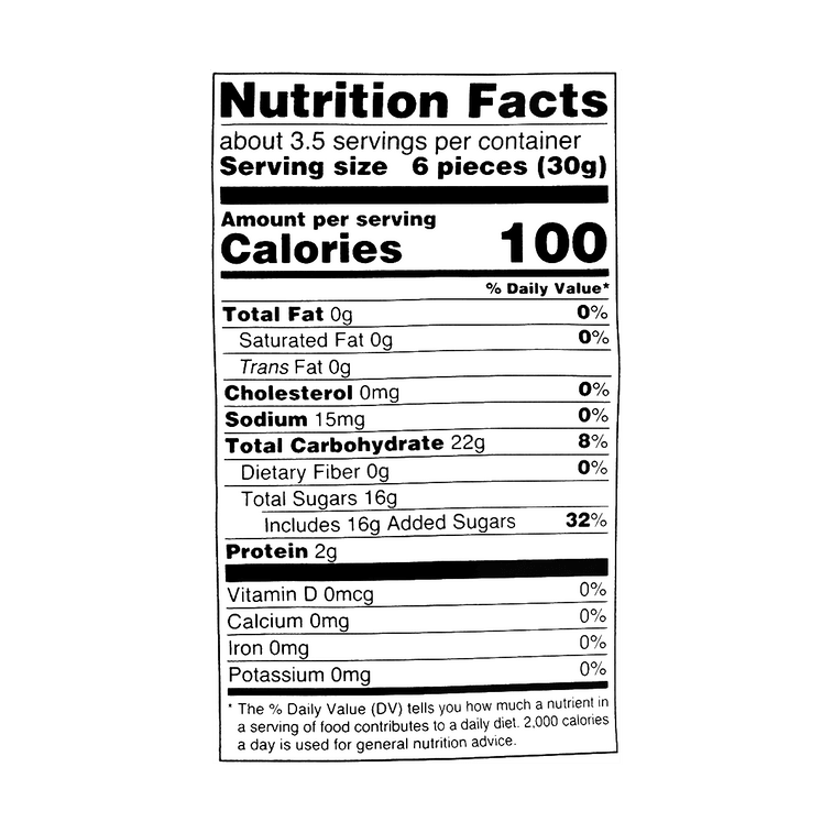 Close-up photo of the KASUGAI Frutia Yuzu Gummy Candy nutrition label and ingredient list, clearly showing all printed details.