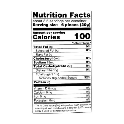 Close-up photo of the KASUGAI Frutia Yuzu Gummy Candy nutrition label and ingredient list, clearly showing all printed details.