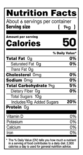 Alt Text:
Close-up image of the nutrient label on the KATOSEIKA Honey Lemon Candy 2.2oz packaging, clearly displayed on a white background.