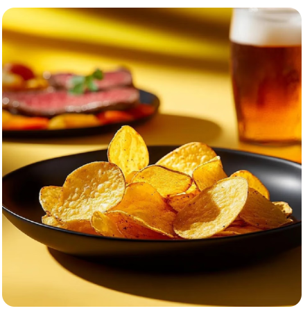LAY'S Kobe Steak Potato Chips displayed outside of the packaging, highlighting their crispy texture and rich steak-seasoned appearance.