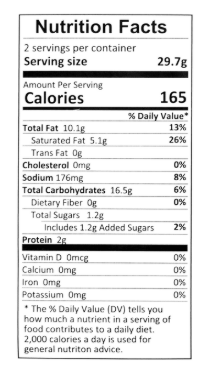 Close-up image of the nutrition facts label from the LAY’S Taiwan premium potato chips package, shown straight on with clear text against a white background.