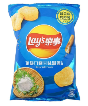 Front-facing image of LAY’S Taiwan premium potato chips seasoned with sweet lake salt, showing the closed 2.10 oz bag with original graphics on a white background.