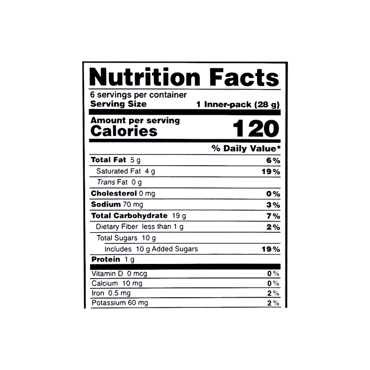 A clear, straight-on close-up of the nutrition label from the Lotte Choco Pie box, shown alone on a seamless white background for easy readability.