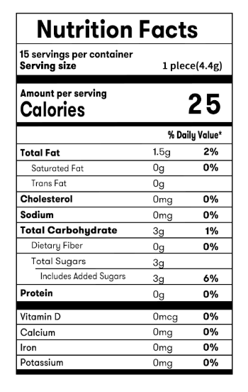 A close-up zoomed image of the nutrition label from the LOTTE Japan Sasha Matcha Chocolate 2.43 oz packaging, showing detailed ingredient and nutritional information.