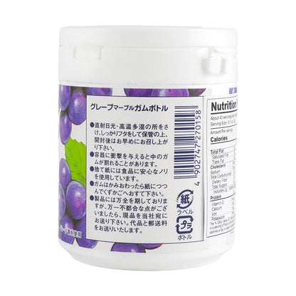Back-facing portrait image of the MARUKAWA Grape Marble Gum bottle, showing the complete rear label and product information clearly on a white background.