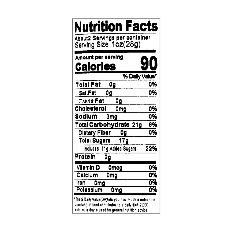 Close-up image of the nutrition label from the Meiji Shine Muscat Jelly Gummy Candy pouch, clearly showing the full nutritional facts and ingredient panel.