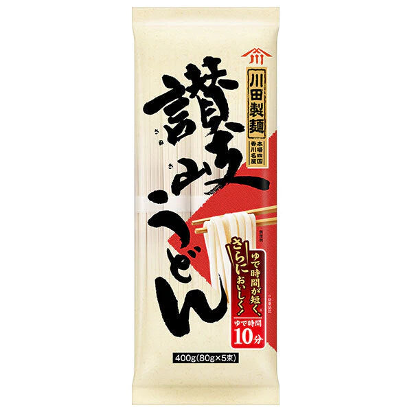 A front-facing portrait image of the Nissin Welna Kawada Seimen Sanuki Udon 400g bag, sealed and displayed upright on a clean white background.