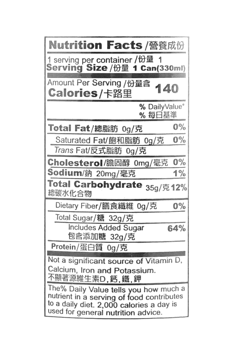 Close-up photo of the nutrition label on the Apple Sidra apple soda can, clearly captured on a white background for easy readability.