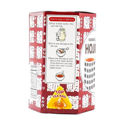 Back-facing portrait shot of the sealed Otsuka Seicha Hojicha Green Tea Bag box, uncropped with the complete rear panel visible on a white background.