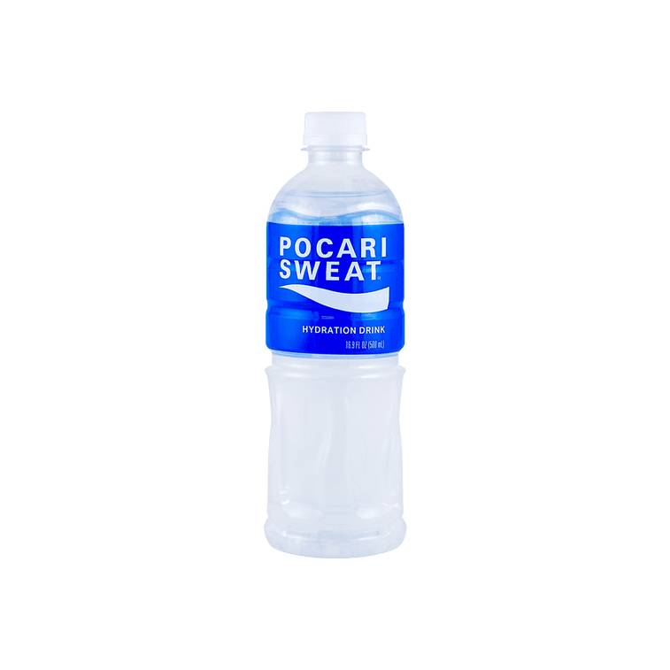 Front-facing image of the POCARI SWEAT Hydration Drink 500ml bottle, shown closed in portrait orientation with the full front label and graphics visible against a white background.