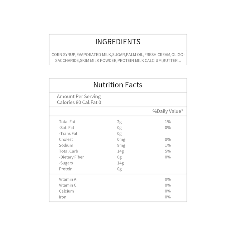 Close-up, straight-on photograph of the nutrition label from the RIBON Hokkaido Farm Milk Soft Candy packaging, clearly showing the printed nutritional information against a white background.