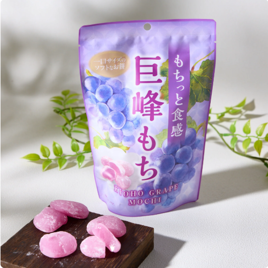 Image showing the SEIKI Kyoho Grape Mochi packaging from the outside, highlighting the full bag design and graphics.