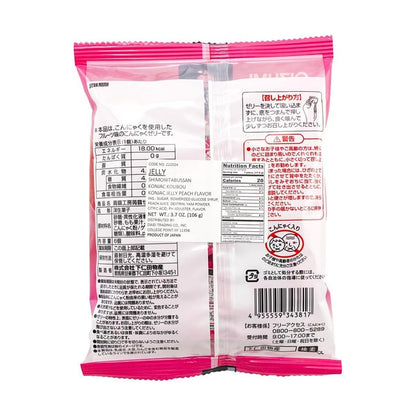 Back-facing SHIMONITA Peach Konjac Jelly 6-pack bag photographed upright in a portrait shot against a white background, showing the complete back panel and product information without cropping.