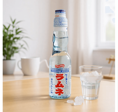 Image showing the SHIRAKIKU original ramune drink outside of its bottle, highlighting its appearance and texture.