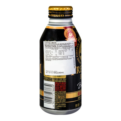 A back-facing portrait view of the SUNTORY BOSS Premium Black Coffee 13.18 fl oz bottle can, displaying all back-of-label product details on a clean white background.