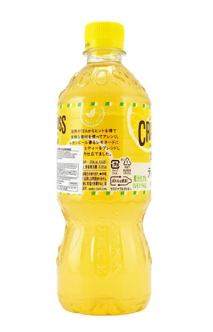 Side-facing view of the closed Suntory Craft Boss Tea Lemonade 20.28 fl oz plastic bottle, displayed upright on a white background.