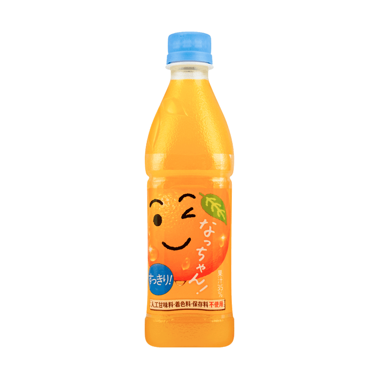Front-facing image of the SUNTORY Natchan Orange 425ml non-carbonated soft drink bottle, sealed and upright, showing the full orange-themed label clearly on a white background.