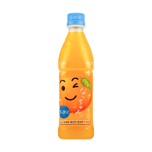 Front-facing image of the SUNTORY Natchan Orange 425ml non-carbonated soft drink bottle, sealed and upright, showing the full orange-themed label clearly on a white background.