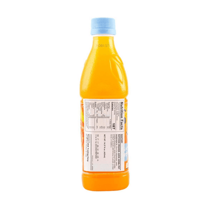 Close-up, straight-on image of the nutrition facts label from the SUNTORY Natchan Orange 425ml bottle, with all printed details crisp and readable on a white background.