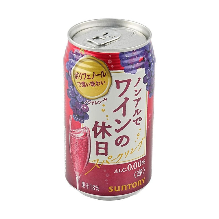 Front-facing portrait image of the Suntory Non-Alcoholic Sparkling Red Wine 350ml can on a white background, highlighting the red wine-inspired design.